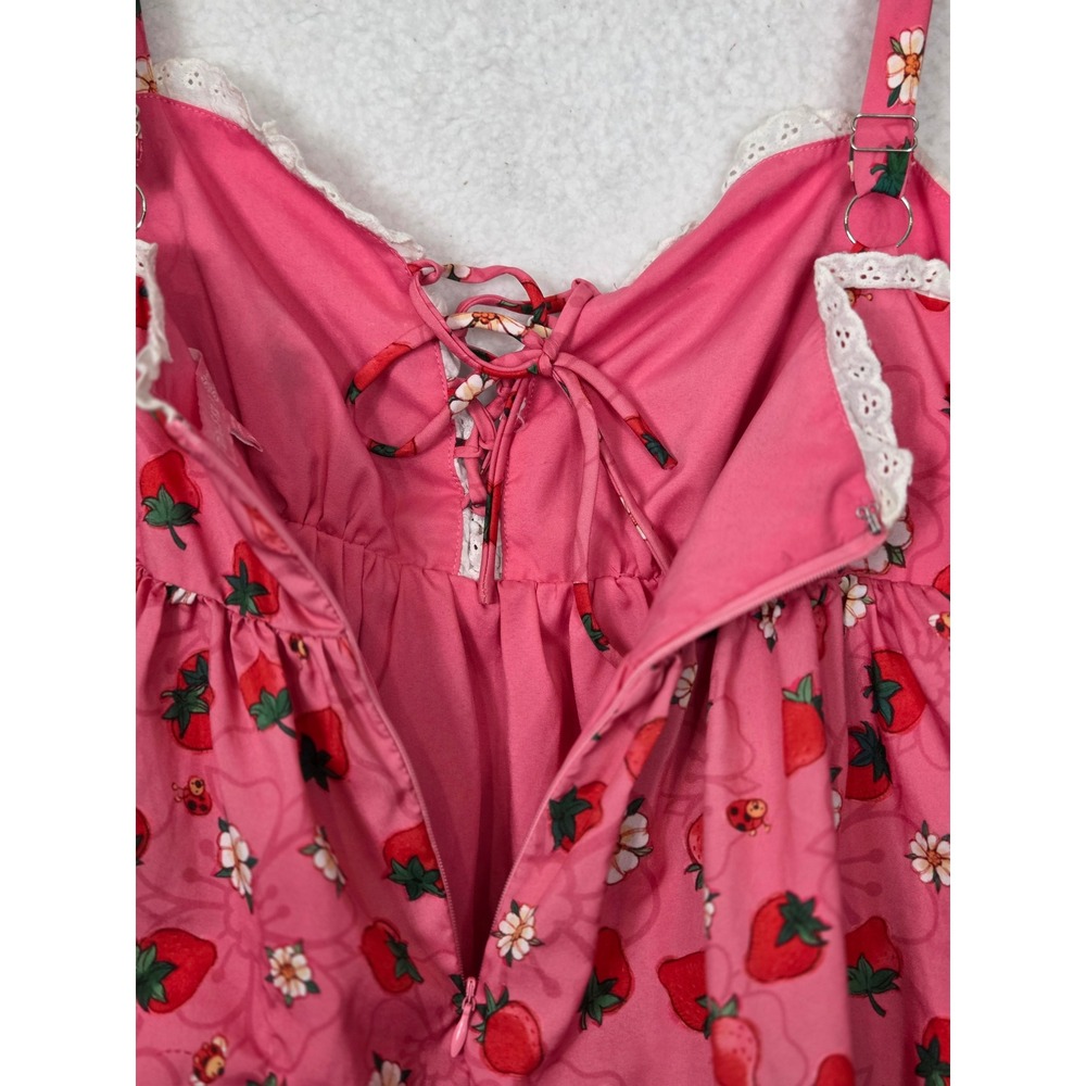Dolls Kill x Strawberry Shortcake Pink Tiered Ruffle Mini Dress Eyelet Lace M - Picture 6 of 14